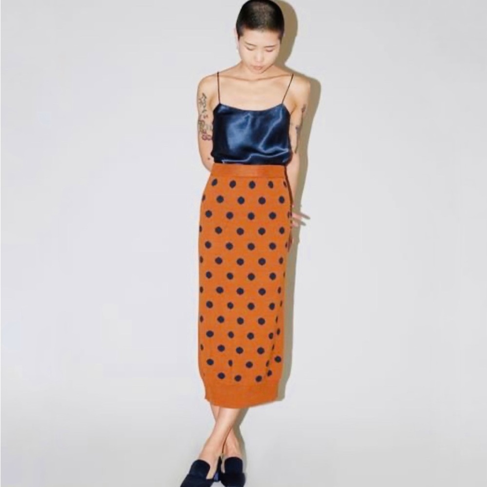 No.6 100% Pima cotton Ruby knit skirt copper polka dots NEW
